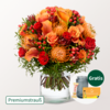 Premiumstrauß Herbstblüte mit Premiumvase & Teaballs & Ferrero Giotto 3er