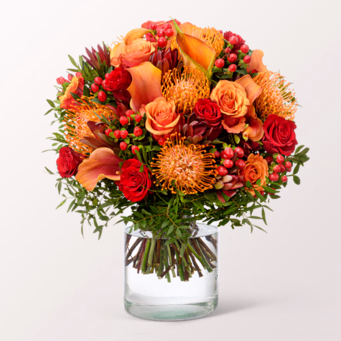 Premiumstrauß Herbstblüte mit Premiumvase & Halloren Kugeln