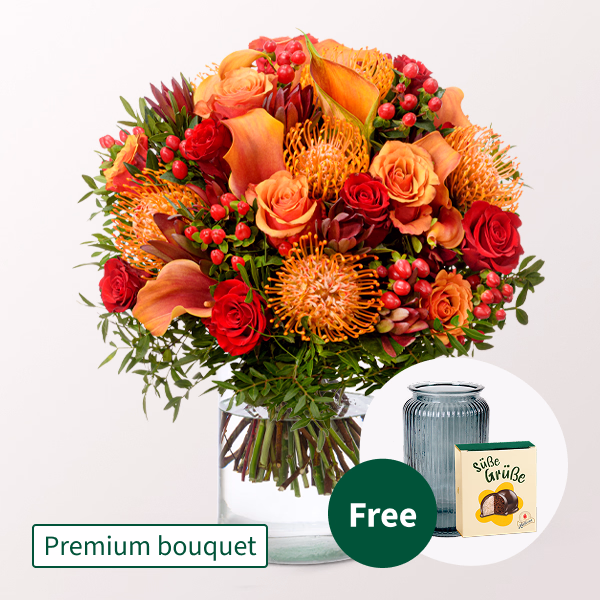 Premium Bouquet Herbstblüte with Premium Vase & Halloren Balls