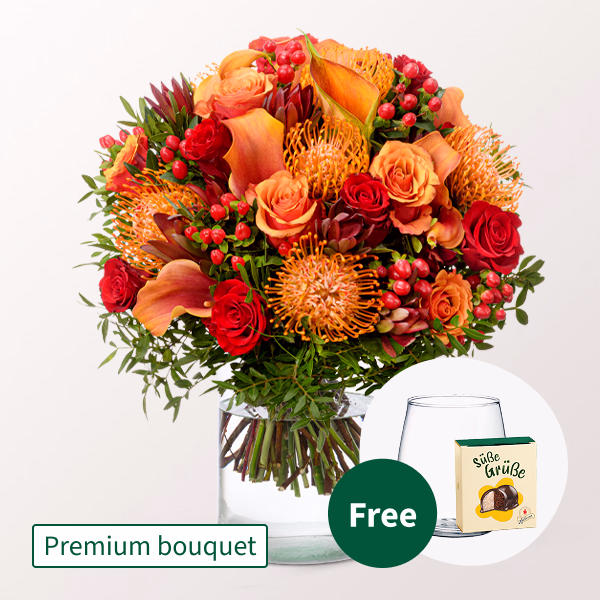 Premium Bouquet Herbstblüte with Premium Vase & Halloren Balls