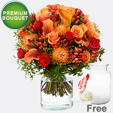 Premium Bouquet Herbstblüte with premium vase & Ferrero Raffaello