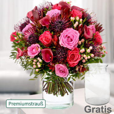 frisch gebunden Premiumstrauß Meisterwerk mit Premiumvase