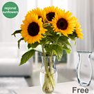 Bunch of 5 sunflowers with vase