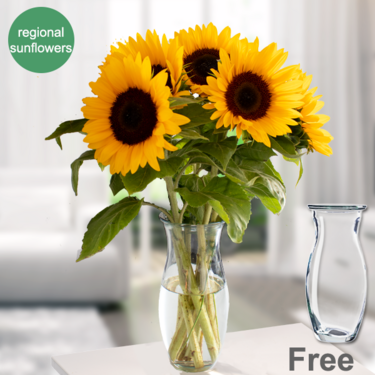 Bunch of 5 sunflowers with vase Bunch of 5 sunflowers with vase