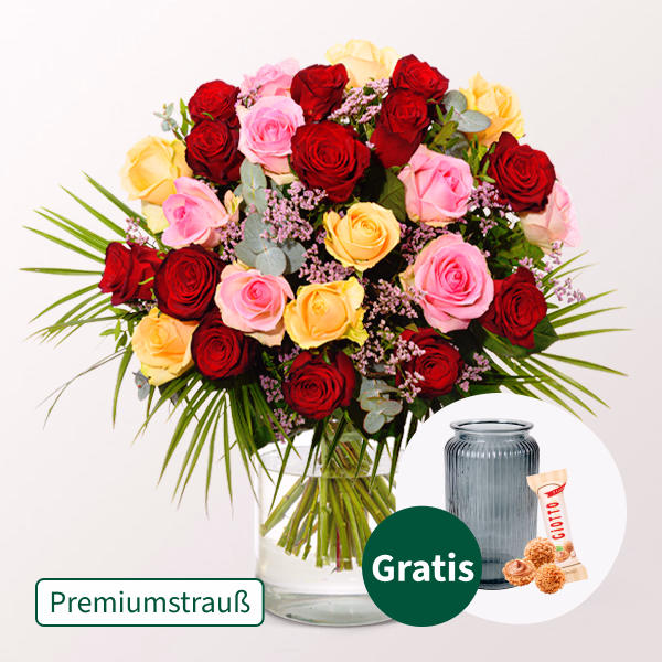 Premiumstrauß Rosenfest mit Premiumvase