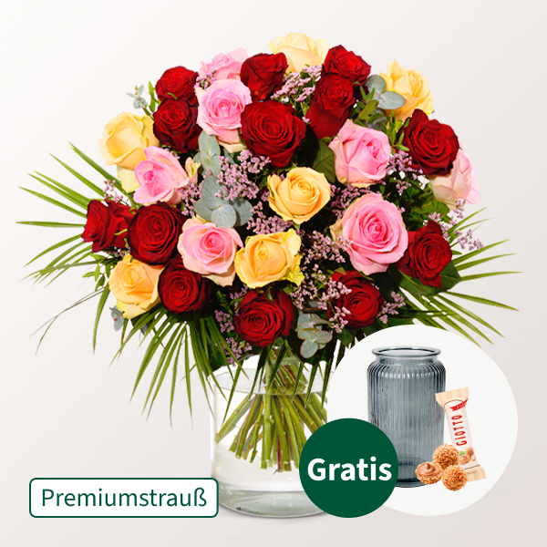Premiumstrauß Rosenfest mit Premiumvase