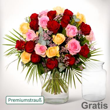 Premiumstrauß Rosenfest mit Premiumvase