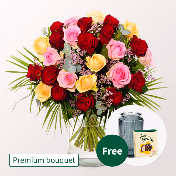 Premium Bouquet Rosenfest with Premium Vase & Halloren Balls