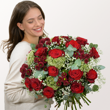 Premiumstrauß Märchenhaft mit Premiumvase & Ferrero Giotto 3er