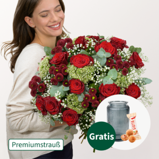 Premiumstrauß Märchenhaft mit Premiumvase & Ferrero Giotto 3er