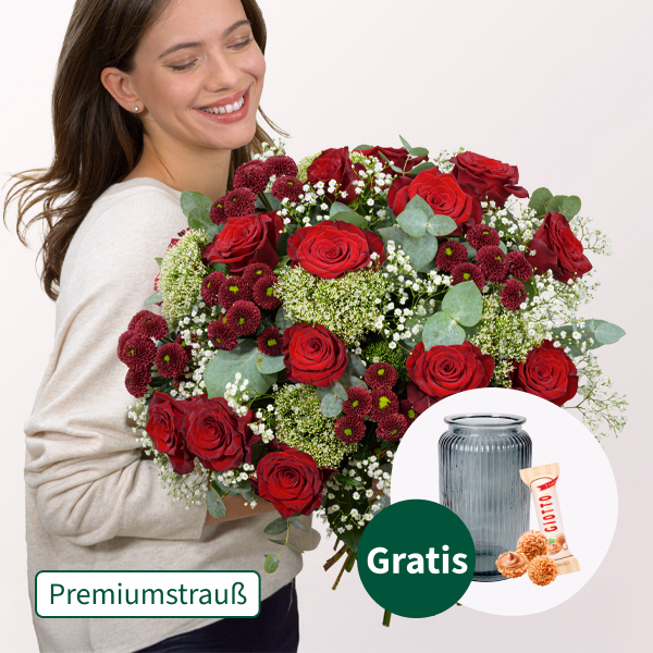 Premiumstrauß Märchenhaft mit Premiumvase & Ferrero Giotto 3er