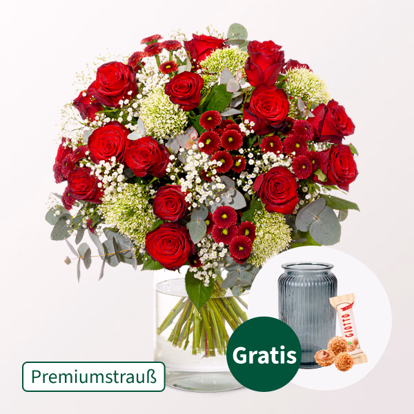 Premiumstrauß Märchenhaft mit Premiumvase & Ferrero Giotto