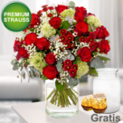 Premiumstrauß Märchenhaft mit Premiumvase & 2 Ferrero Rocher