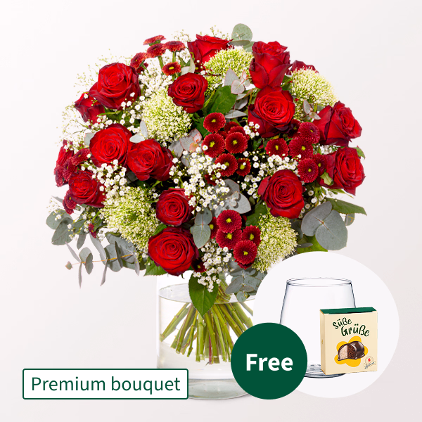 Premium Bouquet Märchenhaft with Premium Vase & Halloren Balls