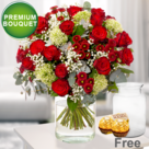 Premium Bouquet Märchenhaft with premium vase & 2 Ferrero Rocher