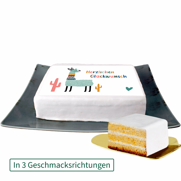 Biskuittorte „Herzlichen Glückwunsch" mit Lama