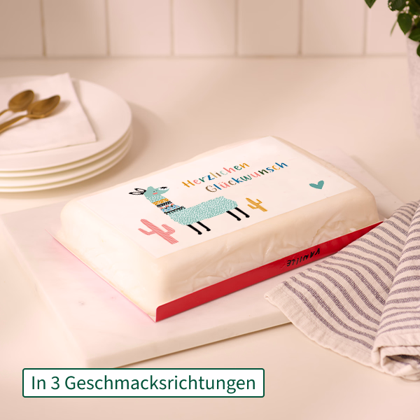 Biskuittorte „Herzlichen Glückwunsch" mit Lama