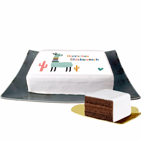 Biskuittorte „Herzlichen Glückwunsch" mit Lama