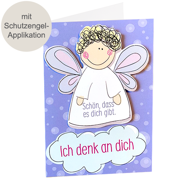Motivkarte mit Schutzengel Applikation "Schön, dass es dich gibt. Ich denk an dich"