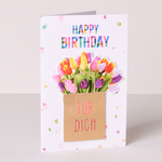 Motivkarte mit Blumen-Applikation