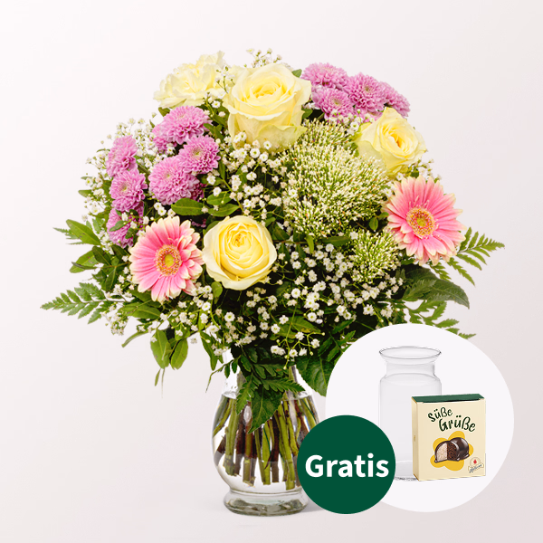 Blumenstrauß Blumenfreude mit Halloren Kugeln & Vase