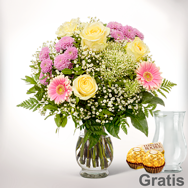 Blumenstrauß Blumenfreude mit Vase & 2 Ferrero Rocher
