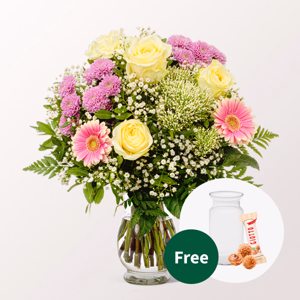 Flower Bouquet Blumenfreude with vase & Ferrero Giotto