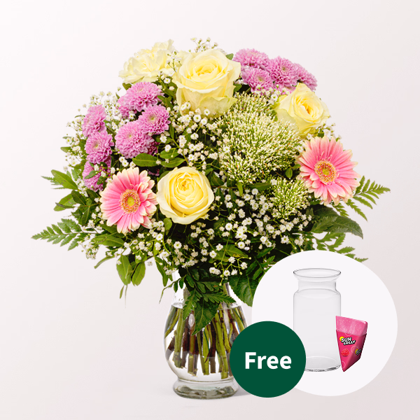 Flower Bouquet Blumenfreude with Halloren Balls & vase