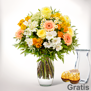 Blumenstrauß Kleine Freude mit Vase & 2 Ferrero Rocher