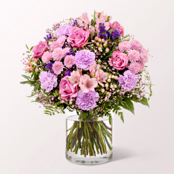 Premiumstrauß Blütenstar mit Premiumvase & Ballon-Stecker & Ferrero Giotto