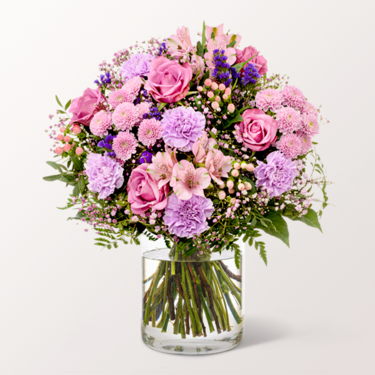 Premiumstrauß Blütenstar mit Premiumvase & Ferrero Giotto 3er
