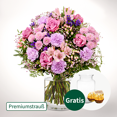 Premiumstrauß Blütenstar mit Premiumvase & 2 Ferrero Rocher