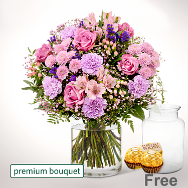 Premium Bouquet Blütenstar with premium vase & 2 Ferrero Rocher