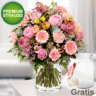 Premiumstrauß Poesie mit Premiumvase & Ferrero Raffaello