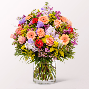 Premiumstrauß Blütensensation mit Premiumvase & Ferrero Giotto 3er