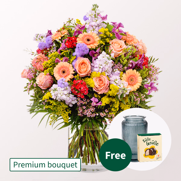 Premium Bouquet Blütensensation with Premium Vase & Halloren Balls