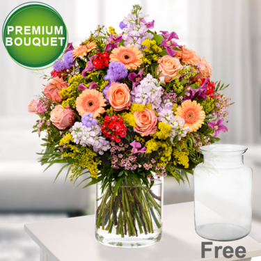 freshly tied Premium Bouquet Blütensensation with premium vase