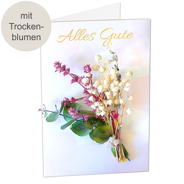 Motivkarte mit Trockenblumen "Alles Gute"