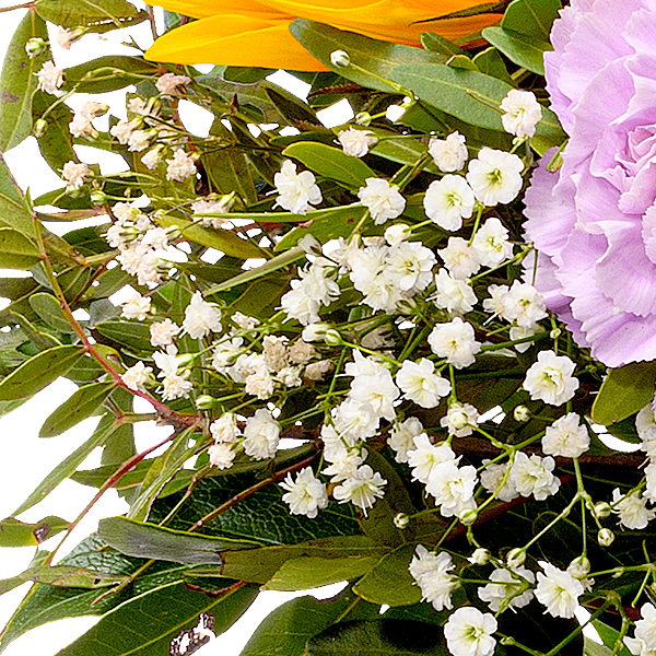 Blumenstrauß Freude mit Vase & Ferrero Raffaello