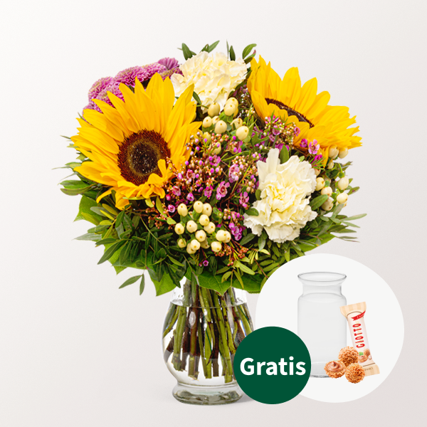 Blumenstrauß Herzenswärme mit Vase & Ferrero Giotto 3er