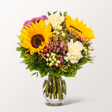 Blumenstrauß Herzenswärme mit Vase & Ferrero Giotto 3er