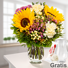 Blumenstrauß Sommererwachen mit Vase & Ferrero Raffaello