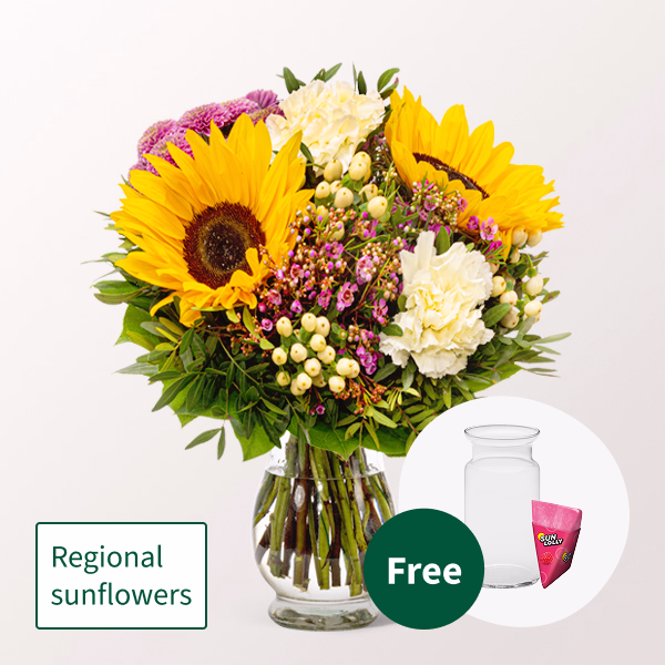 Flower Bouquet Herzenswärme with SunLolly Raspberry & vase