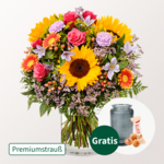 Premiumstrauß Meine Heldin mit Premiumvase & Ferrero Giotto 3er