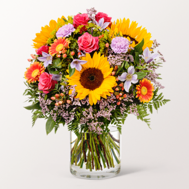 Premiumstrauß Meine Heldin mit Premiumvase & Ferrero Giotto 3er
