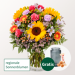 Premiumstrauß Farbenfreude mit Premiumvase & Ferrero Giotto 3er