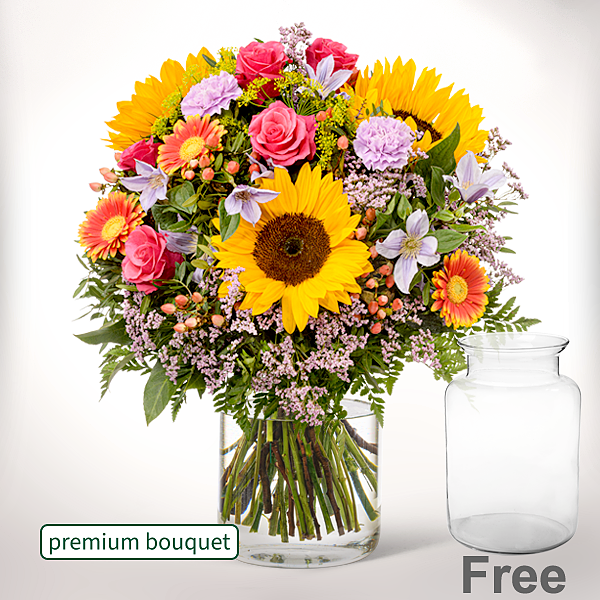 Premium Bouquet Farbenfreude mit premium vase