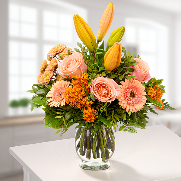 Blumenstrauß Blumensymphonie mit Vase & Ferrero Raffaello