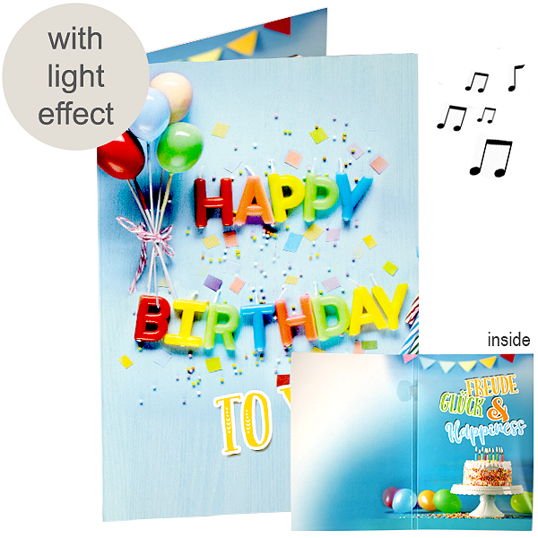 Greeting card with sound and light "Happy Birthday to You