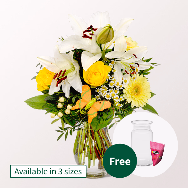 Flower Bouquet Sonnengelb with Halloren Balls & vase
